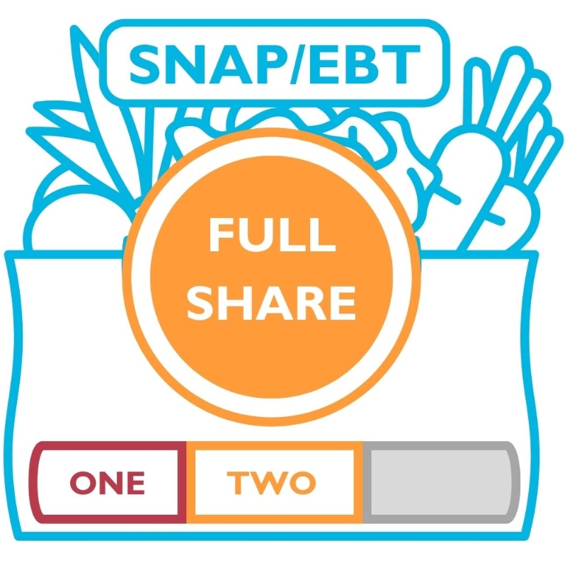 Product Description: Becauseof our partnership withDouble Up Food Bucks, EBT customersreceive 50% of their total share price andonly pay$16 weekly on their Bridge Card. When checking out with this product, you are committing to paying for your share weekly during the selected season.</br></br>AFull Shareis our largest share size and typically fits a household of fourwell.</br></br>A TwoSeasonshareselectsbetween a combination of any two12-week seasons:</br></br>Spring (April 16- July 2)</br>Summer (July 9- September 24)</br>Fall (October 1- December 17)</br></br>Pickups are every Thursday from 12 - 6:30pmat our Farmhouselocation. Shareholders can expect 8-12 items each week. 3-6items will be staple items,and 3-5 items will be chosen during our Market Style pick-up or via anonline form if Drive-Thru pick-up is preferred. We also offer some items, like flower bouquets, for sale at pick-up. In addition, our Caféis open every day during pick up. The Café sells prepared soups and deli sides alongside the share, and it runs a pop-up restaurant from 4-7 pm with wood-fired pizzas, soups, and salads from the farm.</br></br>Visit ourFarm pageor ourFarm Frequently Asked Questions pageforadditional information about selecting the right share for your household.</br> EBT Two Season Full Share