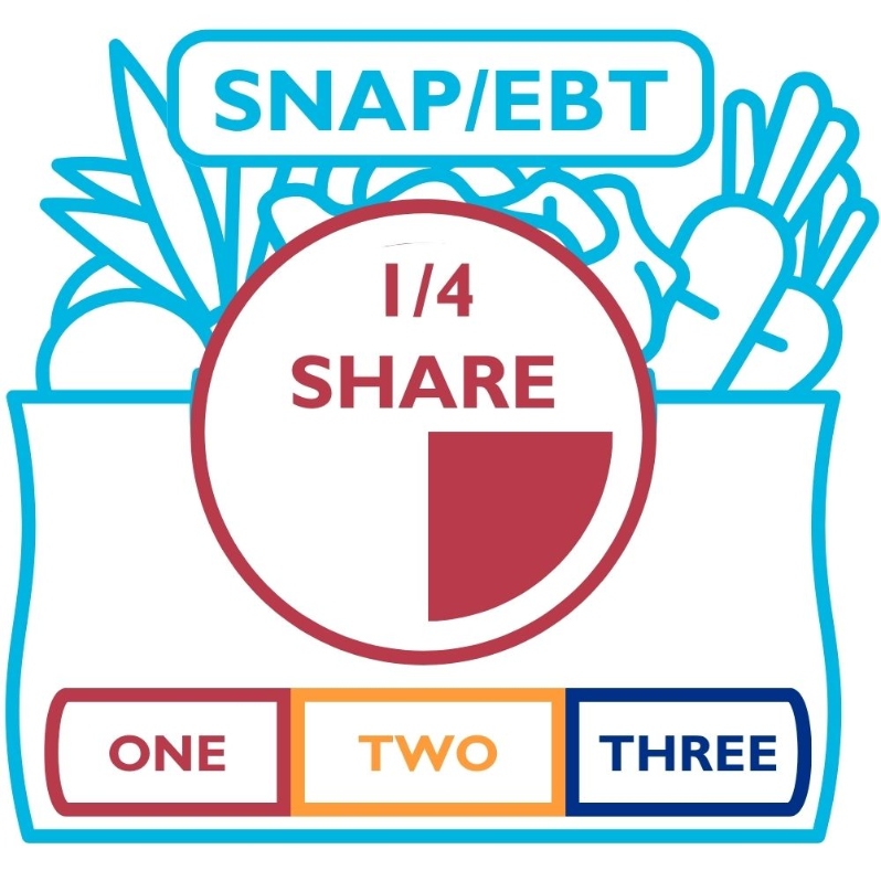 Product Description: Becauseof our partnership withDouble Up Food Bucks, EBT customersreceive 50% of their total share price andonly pay$10weekly on their Bridge Card. When checking out with this product, you are committing to paying for your share weekly during the selected season.</br></br>A Quarter share picks up a Half Share's worth of produce every other week. It fits one adult well or households who don't want to pick up veggies every week.</br></br>AThree Season Sharepicks upveggies April 16- December 17:</br></br>Spring (April 16- July 2)</br>Summer (July 9- September 24)</br>Fall (October 1- December 17).</br></br>Pickups are every Thursday from 12 - 6:30pmat our Farmhouselocation. Shareholders can expect 8-12 items each week. 3-6items will be staple items,and 3-5 items will be chosen during our Market Style pick-up or via anonline form if Drive-Thru pick-up is preferred. We also offer some items, like flower bouquets, for sale at pick-up. In addition, our Caféis open every day during pick up. The Café sells prepared soups and deli sides alongside the share, and it runs a pop-up restaurant from 4-7 pm with wood-fired pizzas, soups, and salads from the farm.</br></br>Visit ourFarm pageor ourFarm Frequently Asked Questions page foradditional information about how to select the right share for your household.</br> EBT Three Season Quarter Share