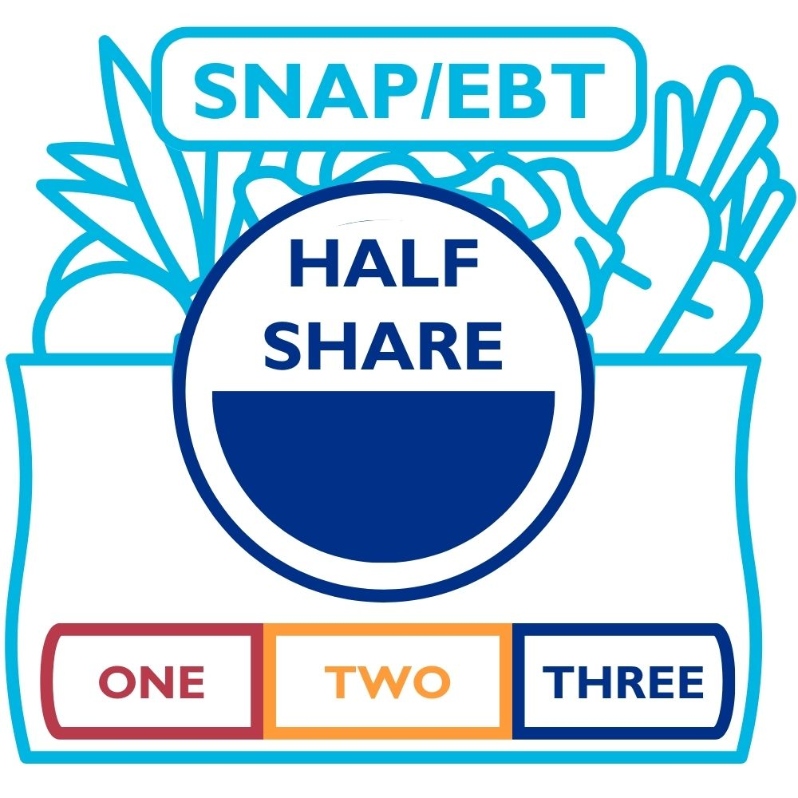 Product Description: Becauseof our partnership withDouble Up Food Bucks, EBT customersreceive 50% of their total share price andonly pay$10weekly on their Bridge Card. When checking out with this product, you are committing to paying for your share weekly during the selected season.</br></br>A HalfShareis our midsizeshareand typically fits a household of twowell.</br></br>AThree Season Sharepicks up all 36weeks of veggies:</br></br>Spring (April 16- July 2)</br>Summer (July 9- September 24)</br>Fall (October 1- December 17).</br></br>Pickups are every Thursday from 12 - 6:30pmat our Farmhouselocation. Shareholders can expect 8-12 items each week. 3-6items will be staple items,and 3-5 items will be chosen during our Market Style pick-up or via anonline form if Drive-Thru pick-up is preferred. We also offer some items, like flower bouquets, for sale at pick-up. In addition, our Caféis open every day during pick up. The Café sells prepared soups and deli sides alongside the share, and it runs a pop-up restaurant from 4-7 pm with wood-fired pizzas, soups, and salads from the farm.</br></br>Visit ourFarm pageor ourFarm Frequently Asked Questions page foradditional information about selecting the right share for your household.</br> EBT Three Season Half Share